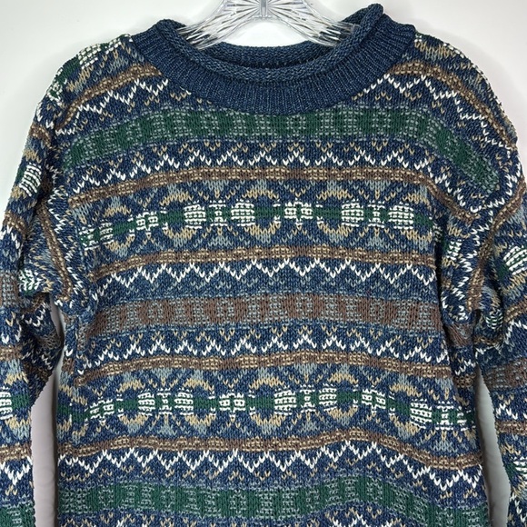 Vintage Winona Cotton Crewneck Blue Green Knit Sweater Size Small - Picture 2 of 8
